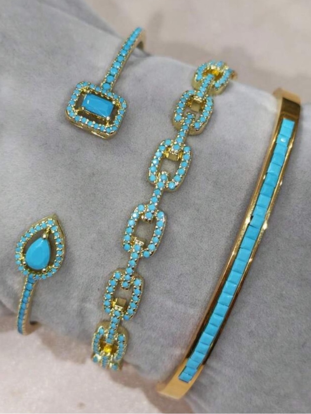 Gold-Tone Bracelet Set with Turquoise Stones